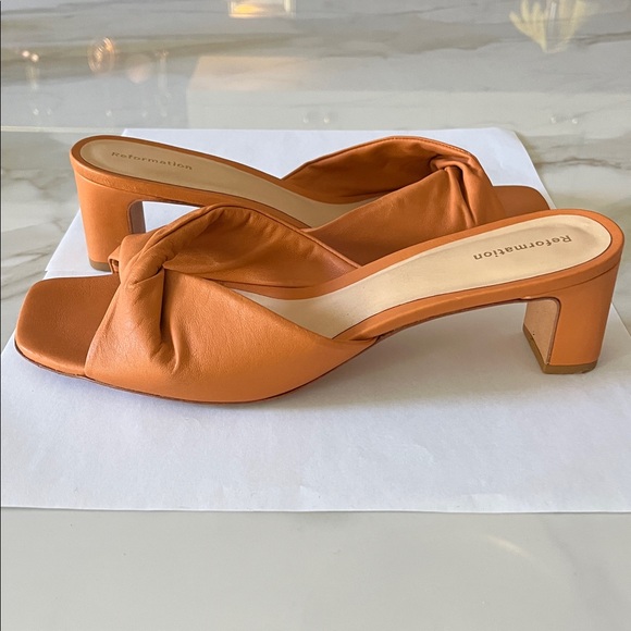 Reformation Shoes - Reformation Orange Knotted Leather Slide Mules